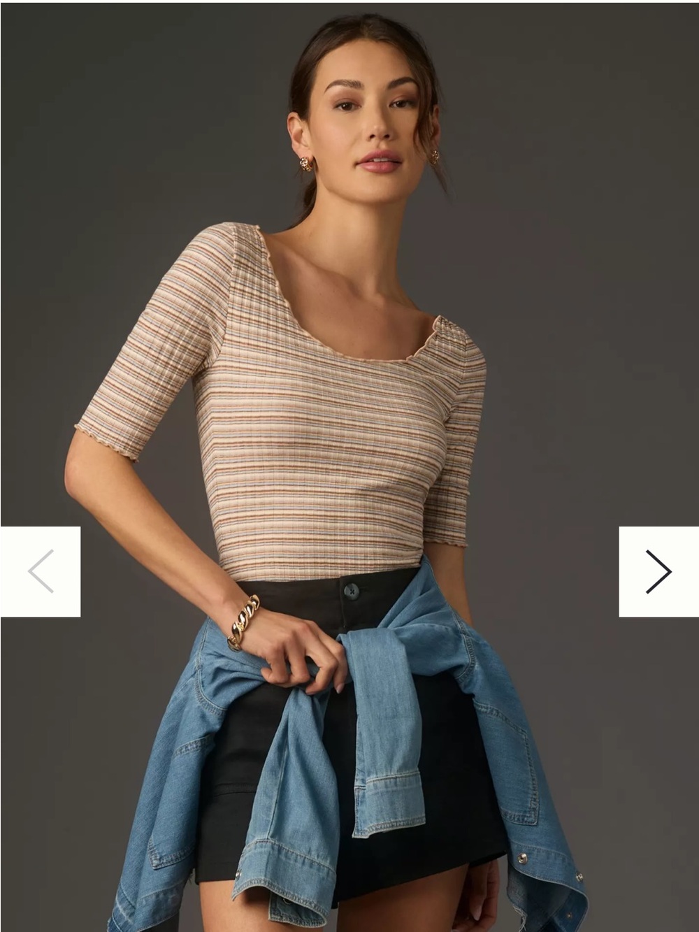 Anthropologie Nation LTD top Ribbed Scoop Neck Short Sleeve Top - Beige Stripe
